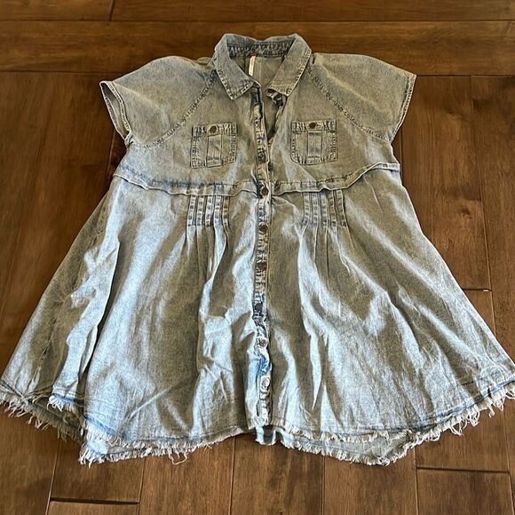 Free People Ronnie Denim Mini Shirtdress XL - Picture 1 of 5